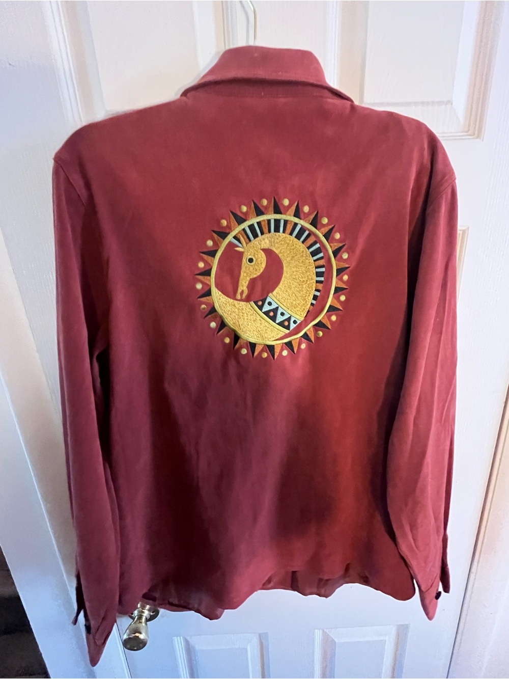 Bob Mackie Wearable Art Aztec graphic and horse jacket Women’s size M Faux suede